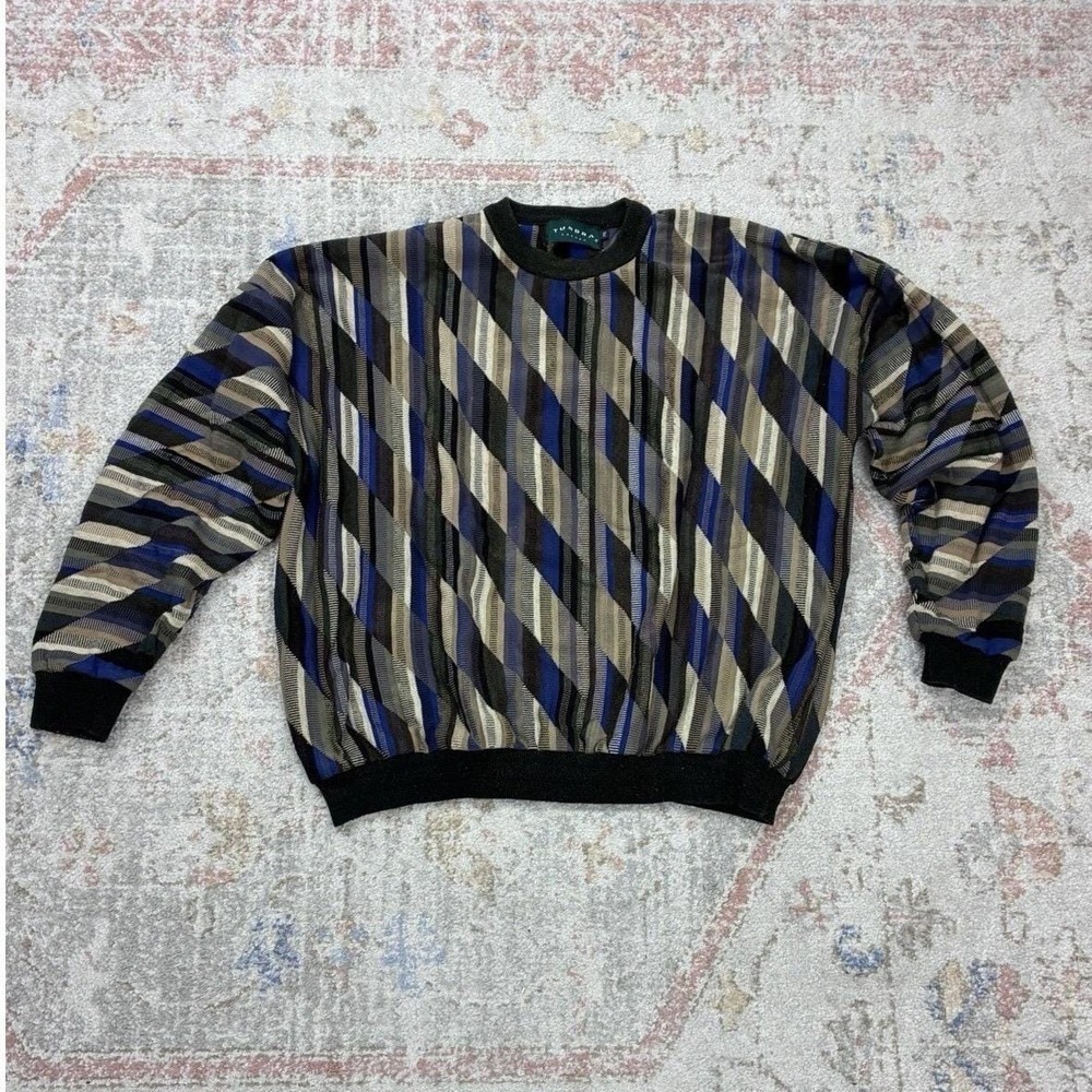 VTG 90s Tundra Canada 3D Knit Sweater Men XXL Coogi Style Geometric Textured